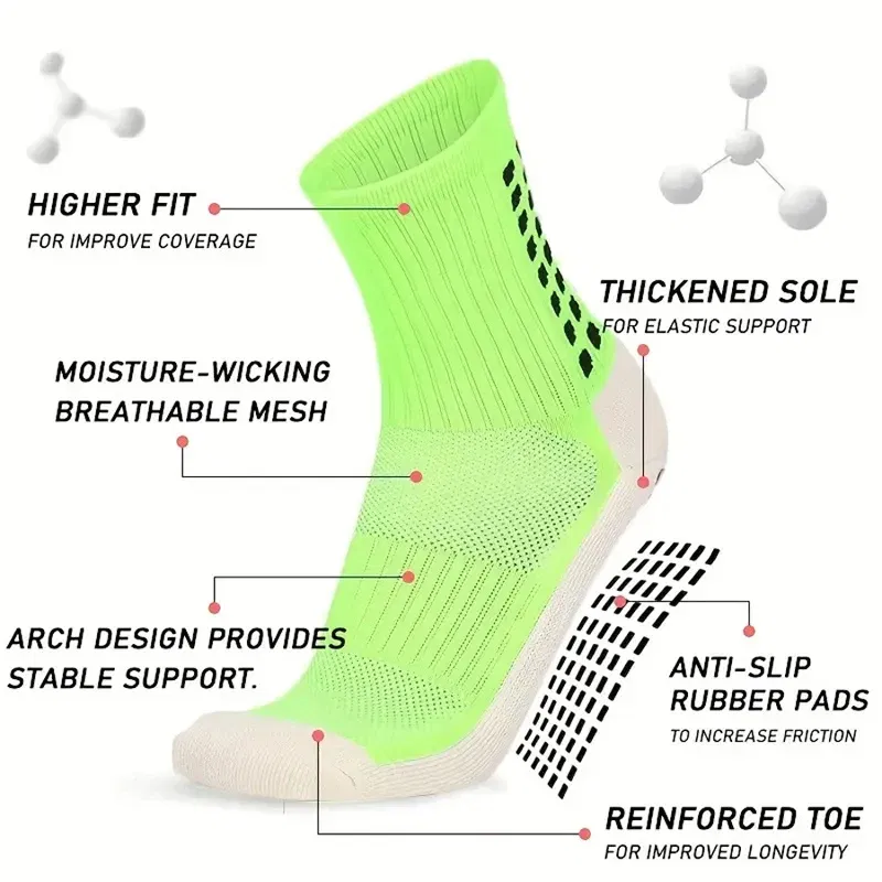 Color: WHITE - 3 Pairs Anti-slip Football Socks Men Women Sports Socks Thickened Breathable Comfortable Football Basketball Running Grip Socks