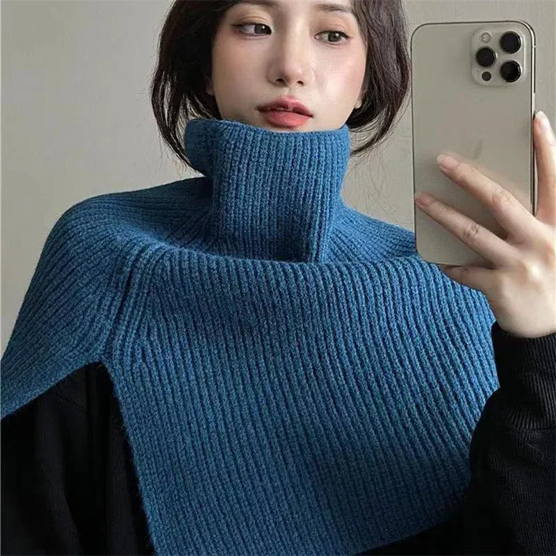 Color: green, Size: One Size - Pullover Scarf Knitted Shawl Winter Scarf False Collar Coat Bib Warm Scarf Turtleneck Slit Jumper Shawl Clothes Accessories