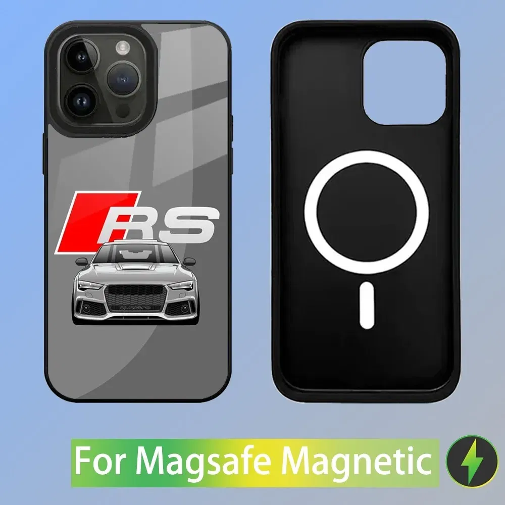 Color: black, Material: PE - R-S 6 7 sport car Phone Case For iPhone 16,15,14,13,12,11,Plus,Pro,Max Mini A-AudiS-S Magsafe Magnetic Wireless Charging