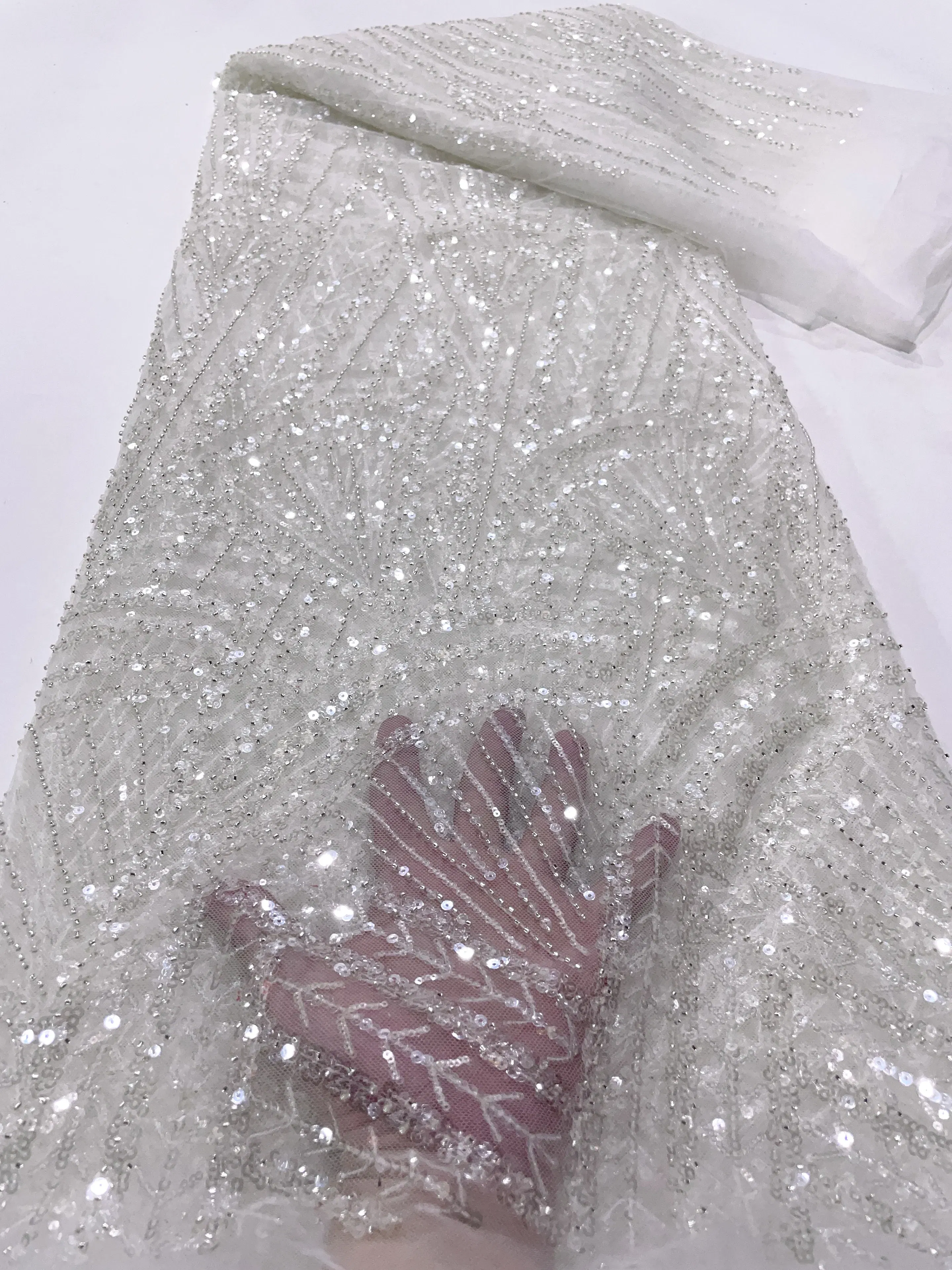 Color: pink, Width: 120cm, Length: 5 yards - African Lace Fabric 5 Yards Latest Nigerian Laces Fabric High Quality Embroidered Net Fabric Mesh Lace 2024 French Sequins Lace