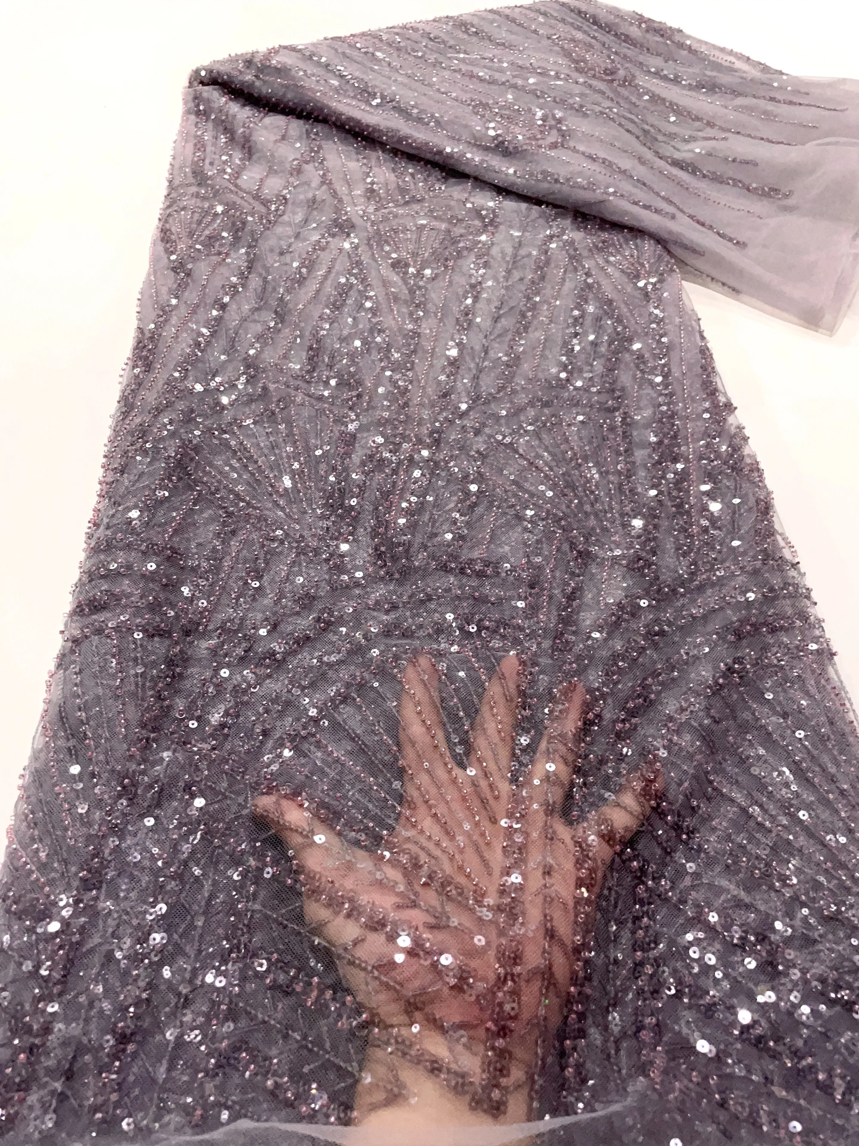 Color: pink, Width: 120cm, Length: 5 yards - African Lace Fabric 5 Yards Latest Nigerian Laces Fabric High Quality Embroidered Net Fabric Mesh Lace 2024 French Sequins Lace