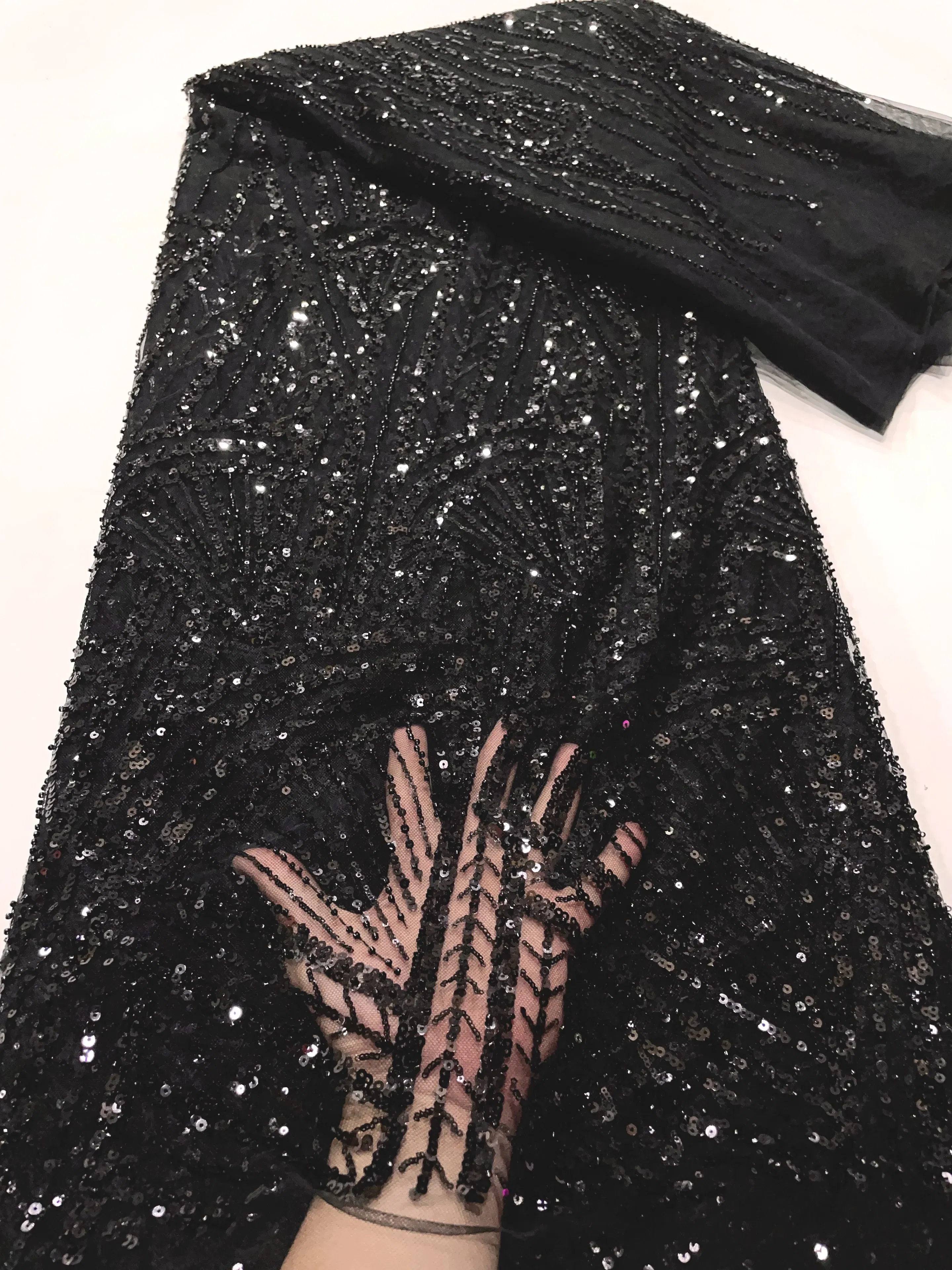 Color: pink, Width: 120cm, Length: 5 yards - African Lace Fabric 5 Yards Latest Nigerian Laces Fabric High Quality Embroidered Net Fabric Mesh Lace 2024 French Sequins Lace