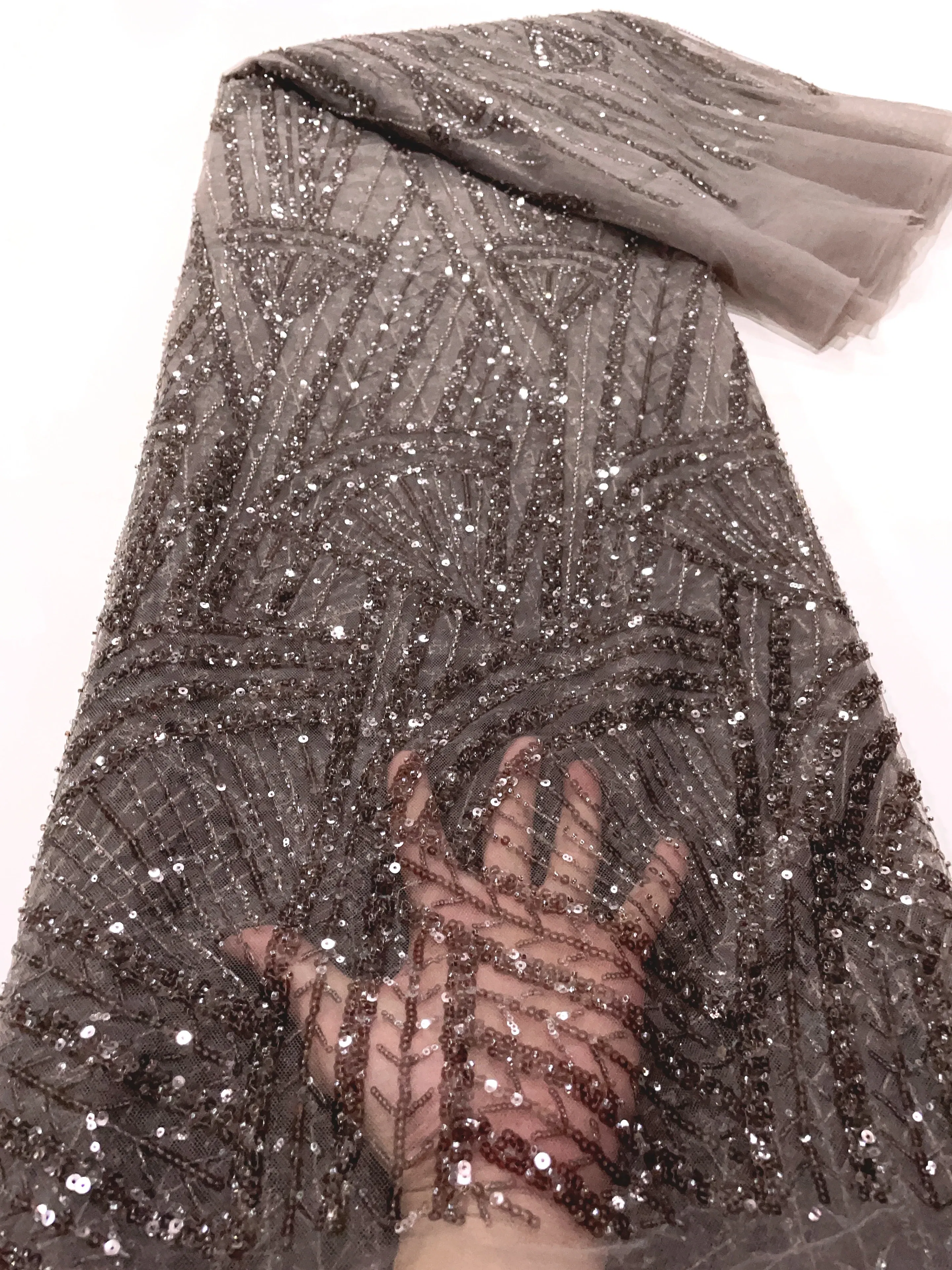 Color: pink, Width: 120cm, Length: 5 yards - African Lace Fabric 5 Yards Latest Nigerian Laces Fabric High Quality Embroidered Net Fabric Mesh Lace 2024 French Sequins Lace