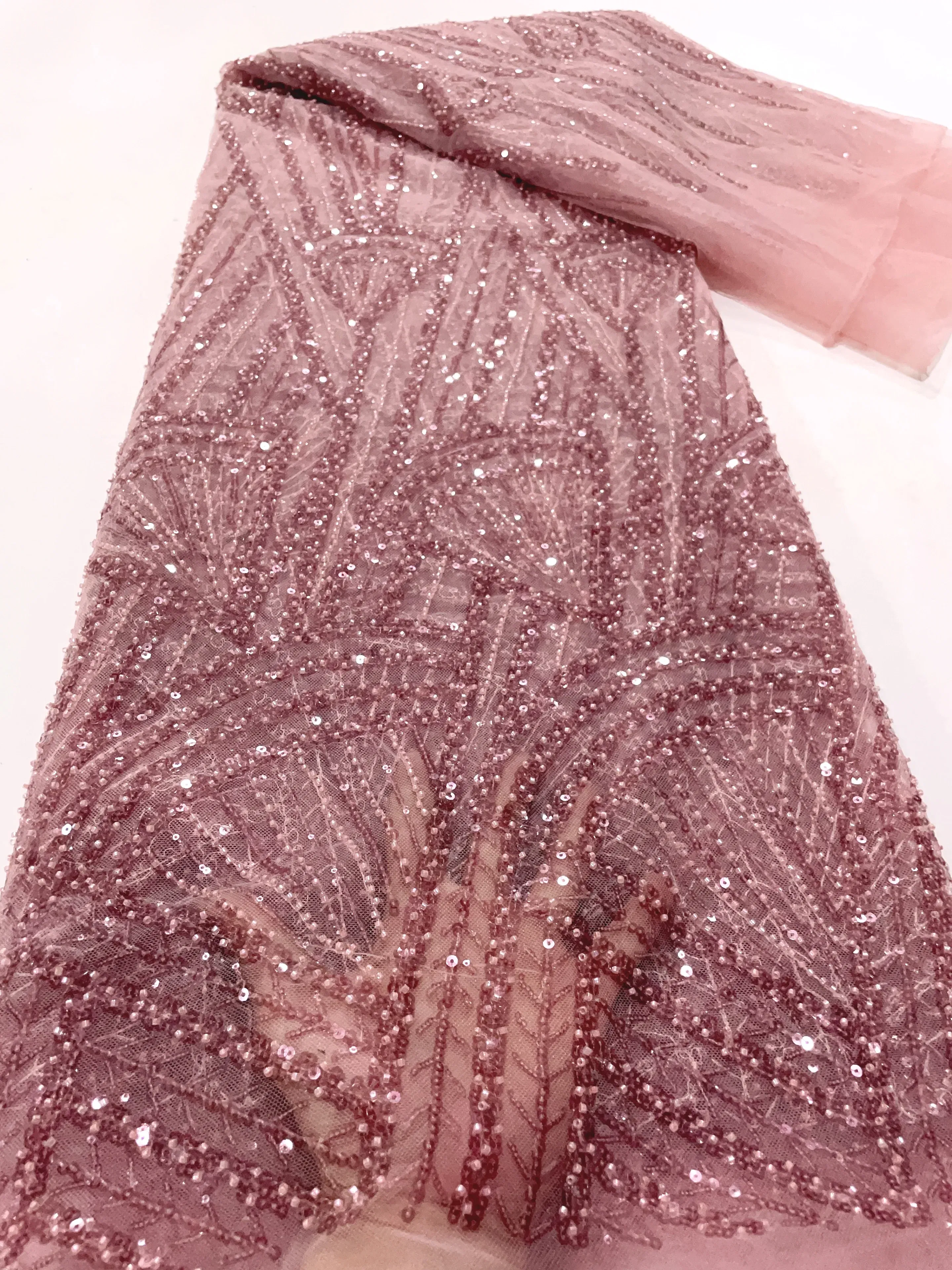 Color: pink, Width: 120cm, Length: 5 yards - African Lace Fabric 5 Yards Latest Nigerian Laces Fabric High Quality Embroidered Net Fabric Mesh Lace 2024 French Sequins Lace