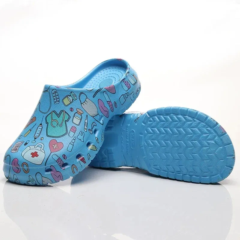 Color: Straw, Shoe Size: 35-36 - Medical print Nurse Clogs EVA Surgical Slippers Lightweight Non-slip Doctor Scrub Clogs Dental Pet Clinic Nursing Clogs Y07-1