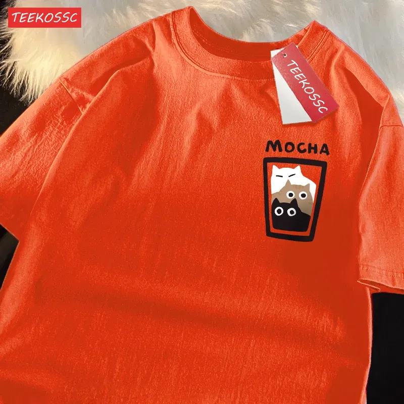 Color: Yellow, Size: M - Mocha Latte Couple Outfit Cat Coffee Couple Male T-Shirts Graphic Cool Tee Shirt High-Quality Oversized Tshirt Comfort Soft