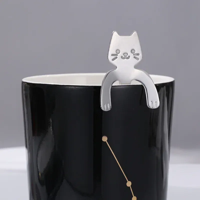 Color: Silver - Stainless Steel Coffee Spoon Lovely Cute Cat Shape Teaspoon Dessert Snack Scoop Ice Cream Mini Spoons Tableware Kitchen Tools
