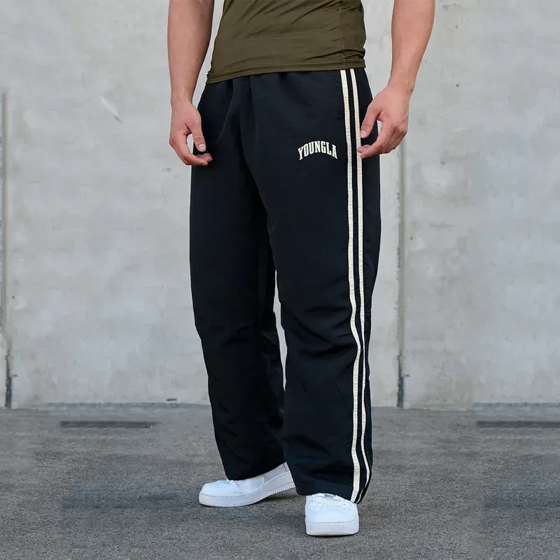 Color: army green, Size: M - Jogger Men's Sweatpants Gym Sports Fitness Splicing Strips Printing Mid Waist Casual Pants Ya Fashion Men Clothing Wide Leg Pan