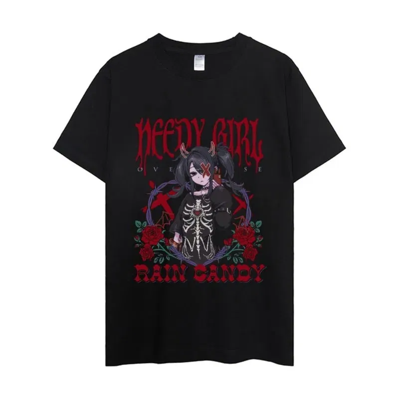 Color: Blue, Size: S - NEEDY GIRL OVERDOSE T Shirt Men Couple Combination Clothes Short Sleeve Collar Fashion Woman Cotton