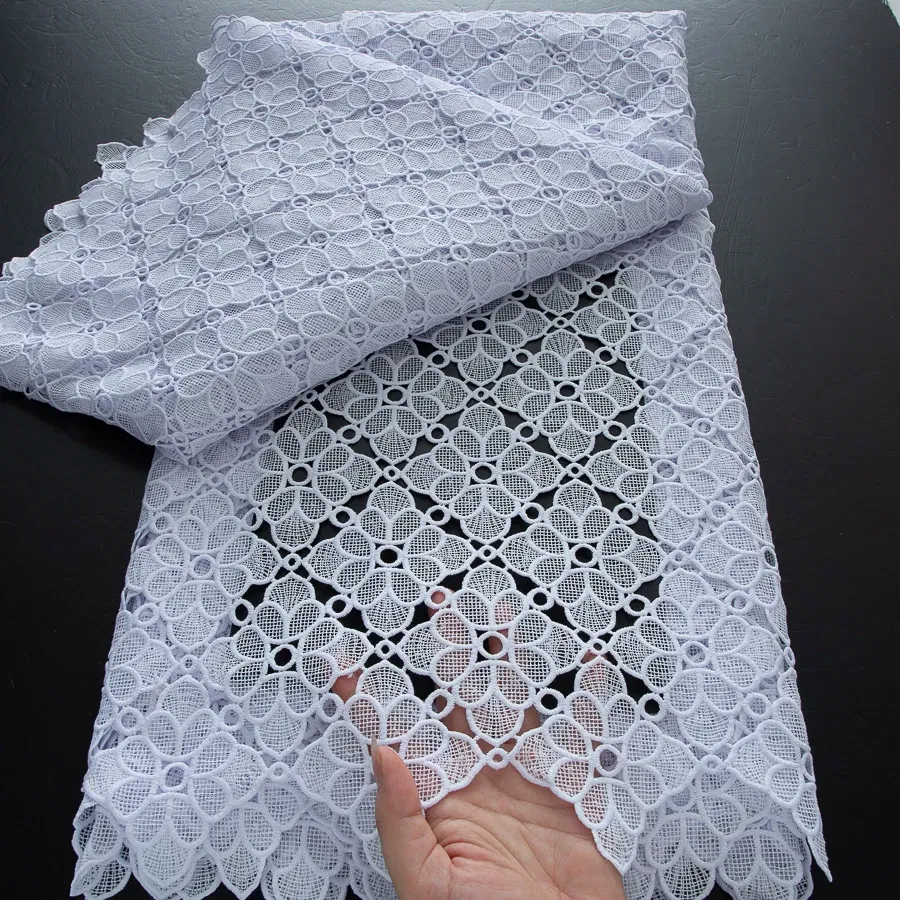 Color: green, Width: 120cm, Length: 5 yards - 2025 Guipure Lace Fabric High Quality 5 Yards Knitted White Nigerian African Sequins Cord Lace Fabric Dress for Women A4070