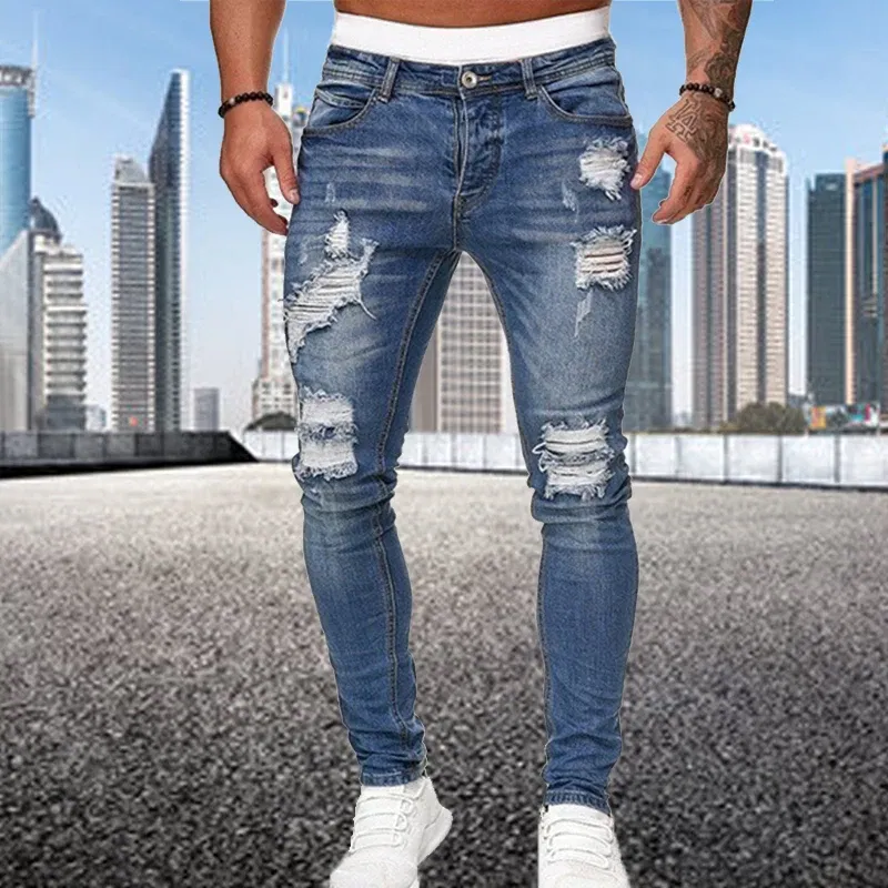 Color: Brown, Size: L, Ships From: CHINA - Men's Punk Hip Hop Black Fashion Jeans Spring summer New Rock Motorcycle Street Wear Tight Casual Denim pants Straight leg pants