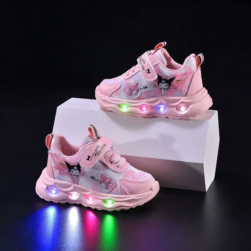 Color: Pink, Shoe Size: 15 - Kids'Casual Shoes Girls Led Light Cartoon PU Leather Spring Fashion Flat Bottom Anti-slip Soft Bottom Pink Purple Size 21-30