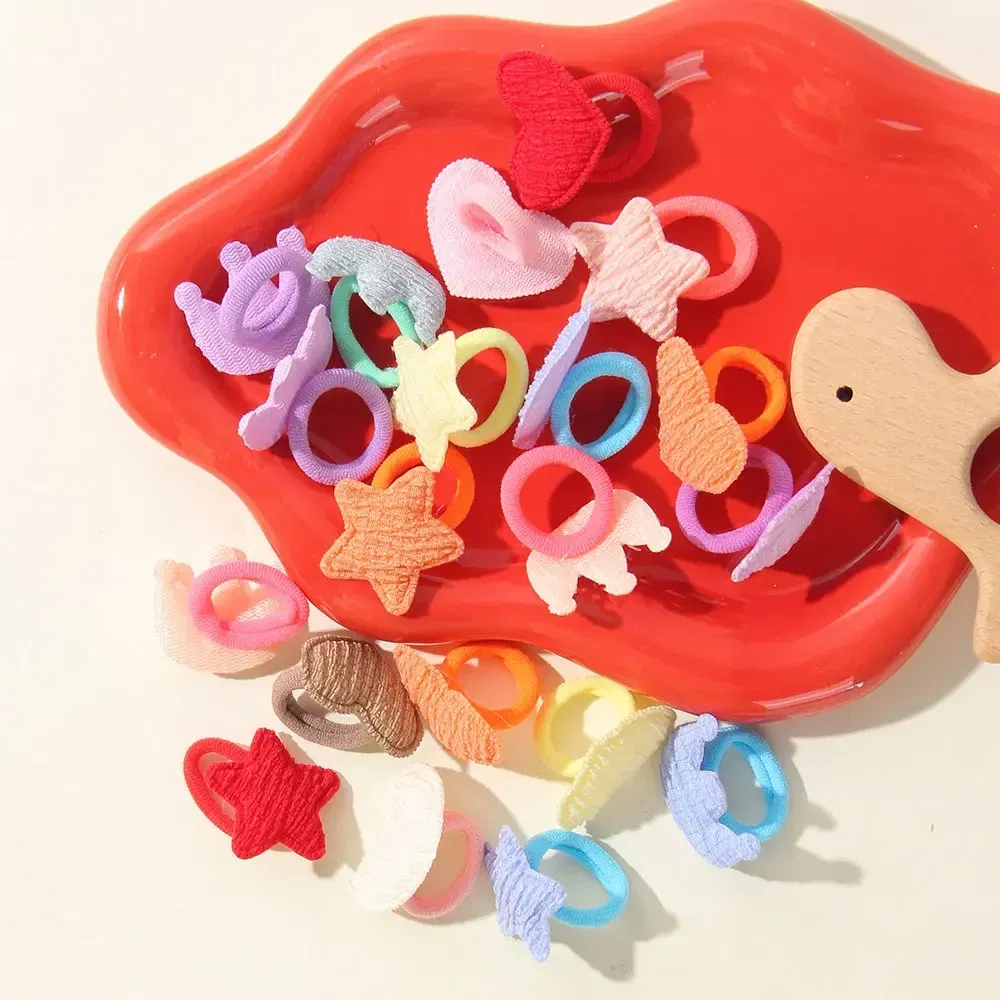 Color: WHITE - 10/30Pcs Children Hairbands No Harm Hair Cartoon Towel Rope Ponytail Holder Kids Mini Rubber Band Headwear Girls Halloween Gift