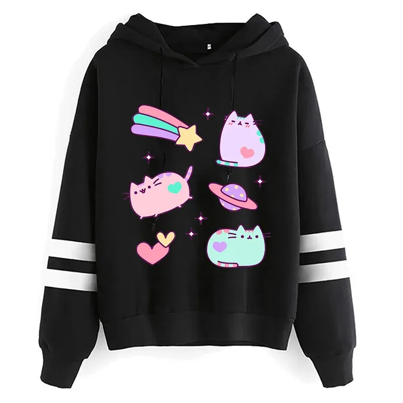 Color: Light Yellow, Size: S - Women Ullzang Cute Cat Funny Cartoon Sweatshirt Pusheen Cat Kawaii Harajuku Korean Style Hoodies Graphic Fashion Hoody Female