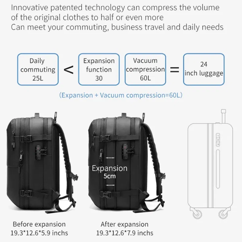 Color: Red - Airback Vacuum Compression Backpack with Vacuum Pump 60L Expandable Travel Backpack for Men Women Airline Approved Business Bag