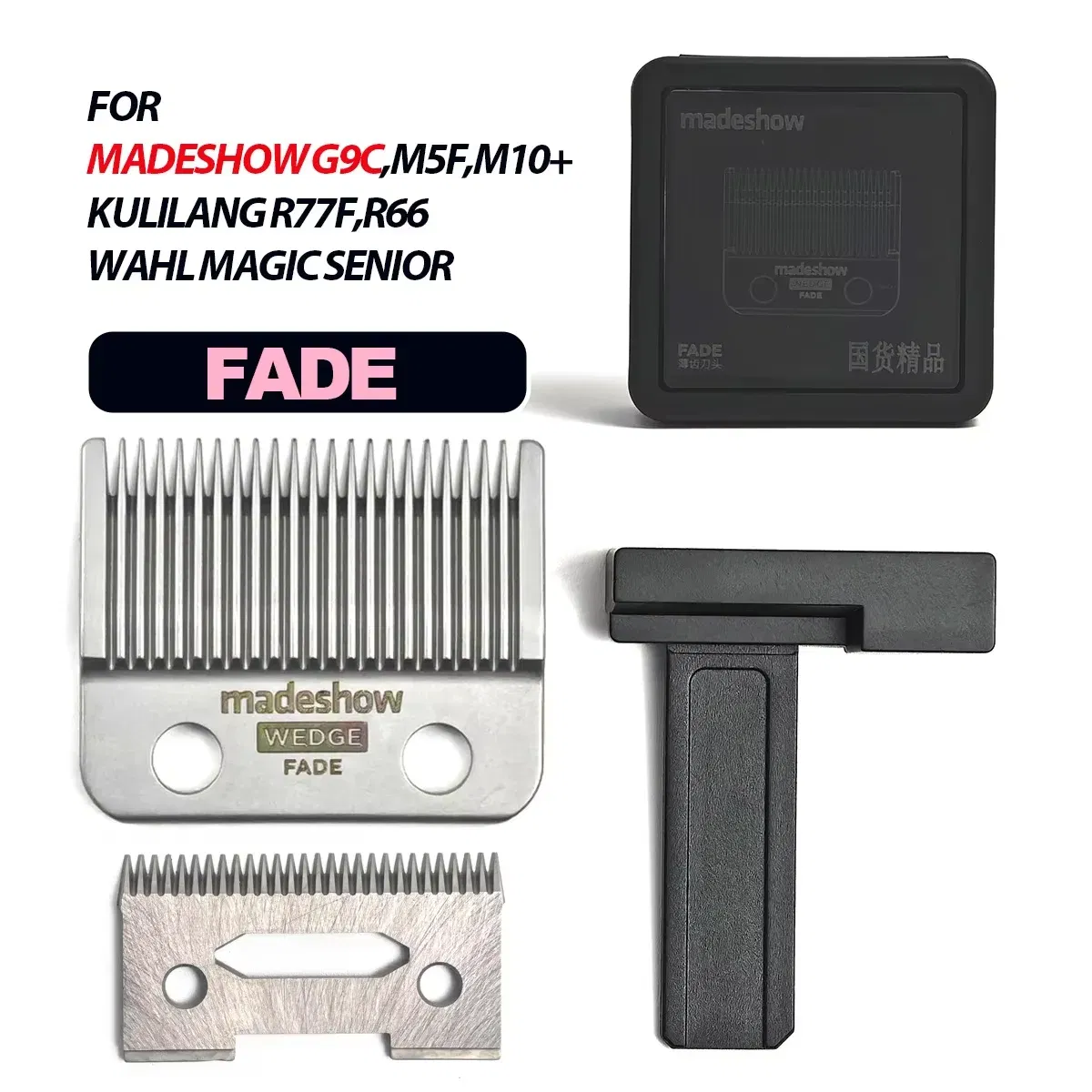 Color: Yellow - Madeshow KULILANG M5F M10 R66 R77F Original Ultra Thin Fade Blade Hair Clipper Wedge Cutter Head Trimmer Replacement Accessory