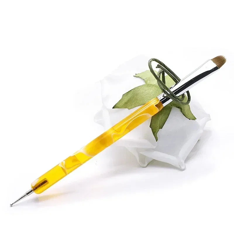 Color: Yellow - TIANMI Kolinsky French Nail Art Brush Dual End Nail Art Dotting Pen Acrylic Drawing Rhinestone UV Gel Painting Manicure Tool