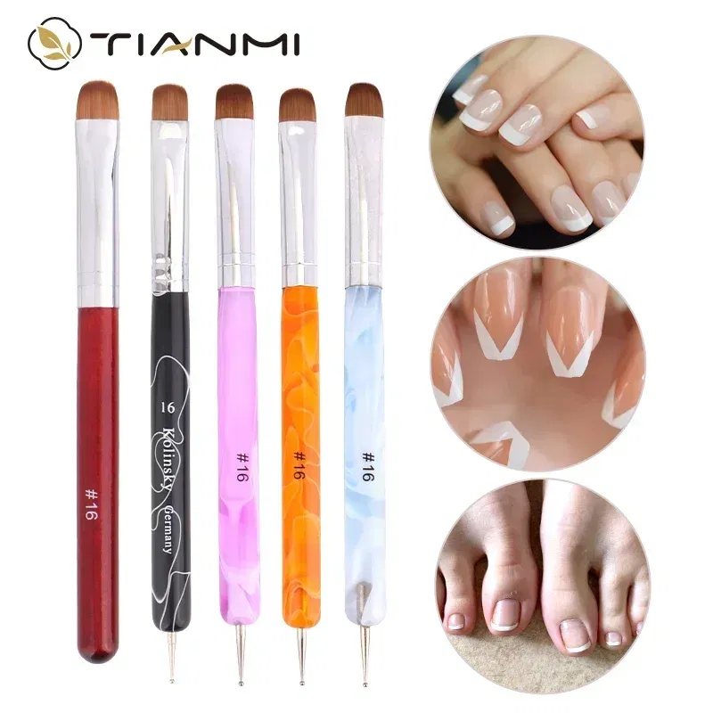 Color: Yellow - TIANMI Kolinsky French Nail Art Brush Dual End Nail Art Dotting Pen Acrylic Drawing Rhinestone UV Gel Painting Manicure Tool