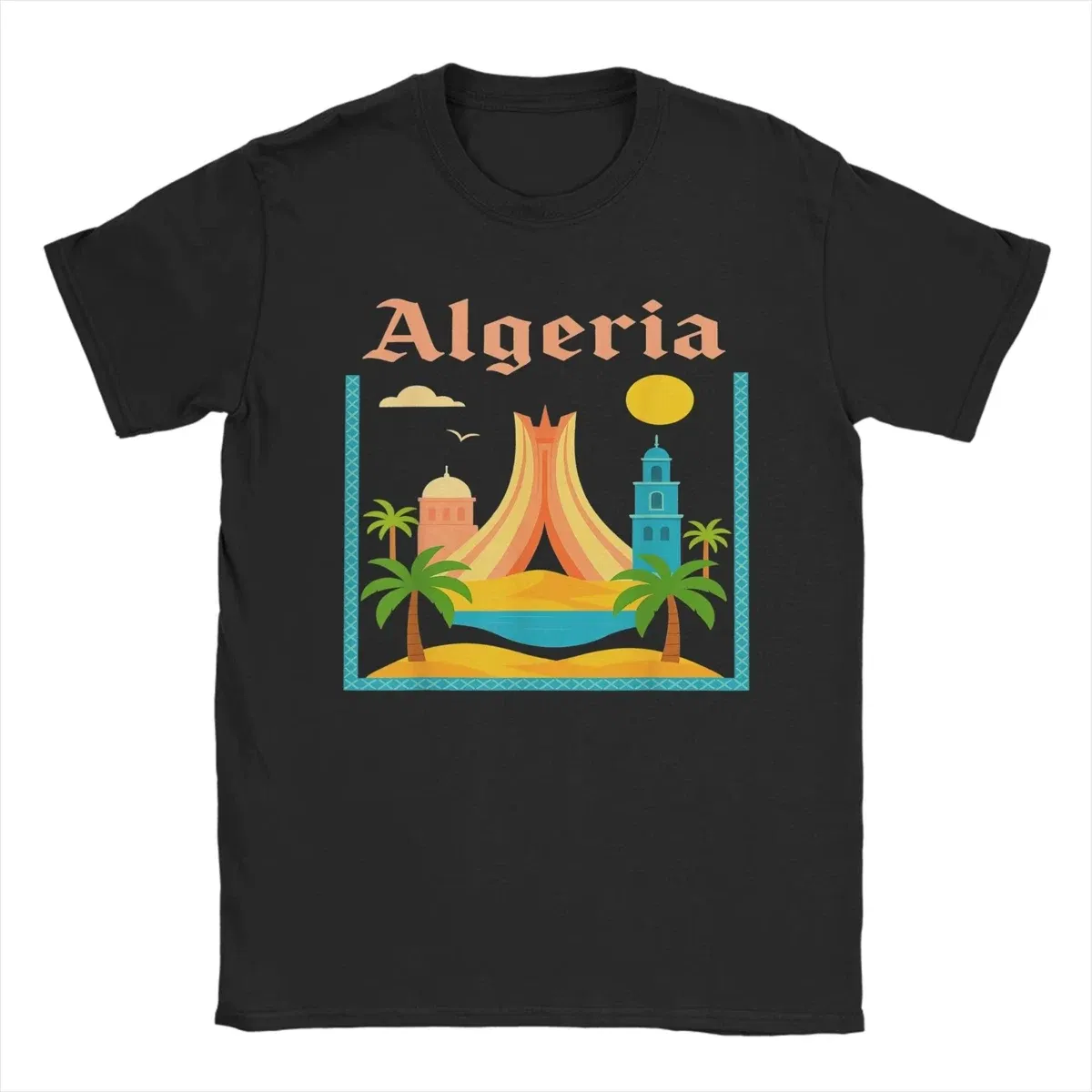 Color: Mint, Size: M - Men Algeria DZ City Algerian T Shirts Africa Arab Pure Cotton Clothes Hipster Short Sleeve Crewneck Tees Gift Idea T-Shirt