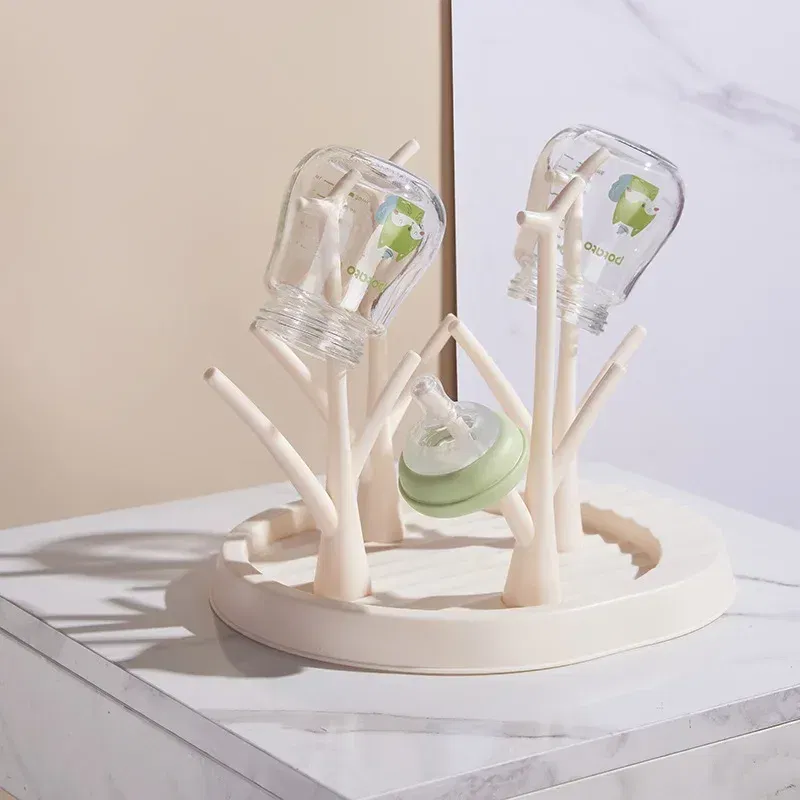 Color: Pink - Baby Bottle Holder Cleaning Dryer Drainer Removable Baby Bottle Drying Rack Storage Rack Tree Shape Rack for Babies Bottles Item