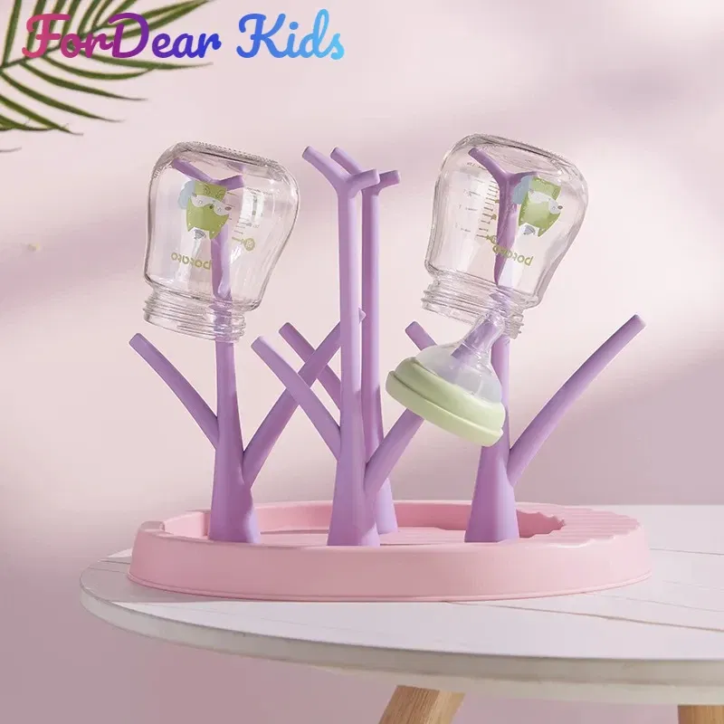 Color: Pink - Baby Bottle Holder Cleaning Dryer Drainer Removable Baby Bottle Drying Rack Storage Rack Tree Shape Rack for Babies Bottles Item