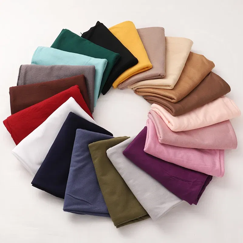 Color: Multicolor - Modal Cotton Jersey Hijab Scarf Long Muslim Shawl Plain Soft Turban Tie Head Wraps For Women Africa Headband 170x60cm