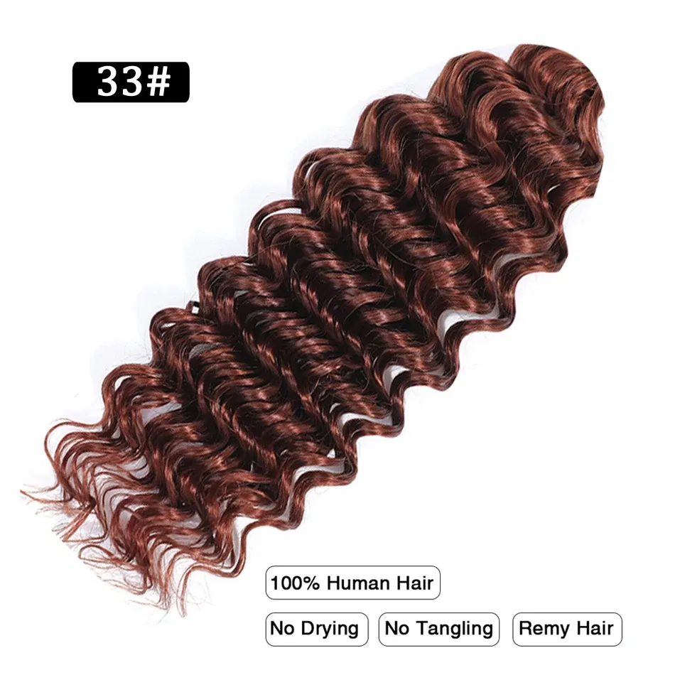Color: T1B/Red, Stretched Length: 26inches - Pre-Colored Brazilian Deep Wave Bulk Human Hair No Weft Remy Bulk Human Hair 14 To 28 Inch Bulk Hair Extension Crochet Braids