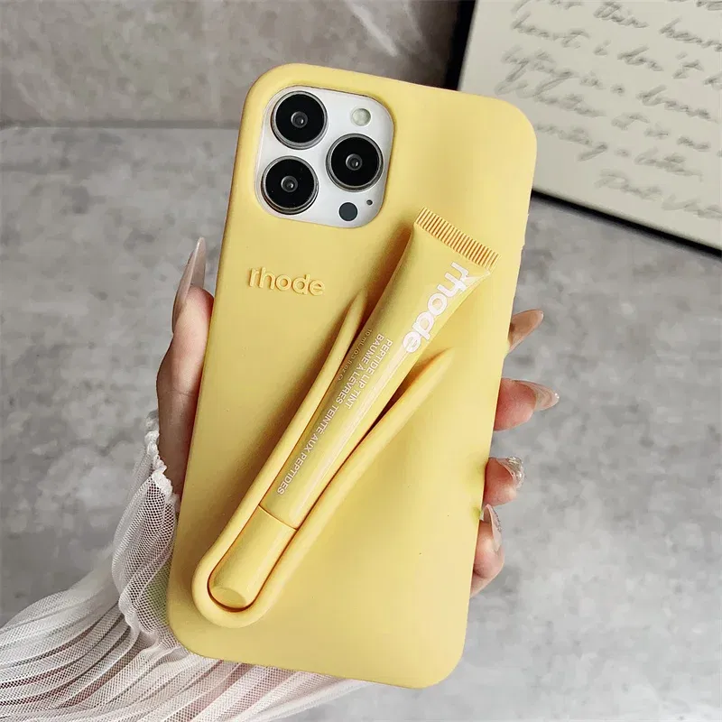 Color: green, Bundle: Bundle1, Material: Wood - Phone Case For iPhone 12 13 14 15 16 Pro Max Plus 17 Air Portable Lip Gloss Holder Lipstick Silicone Soft Bumper Cover Lip Glaze