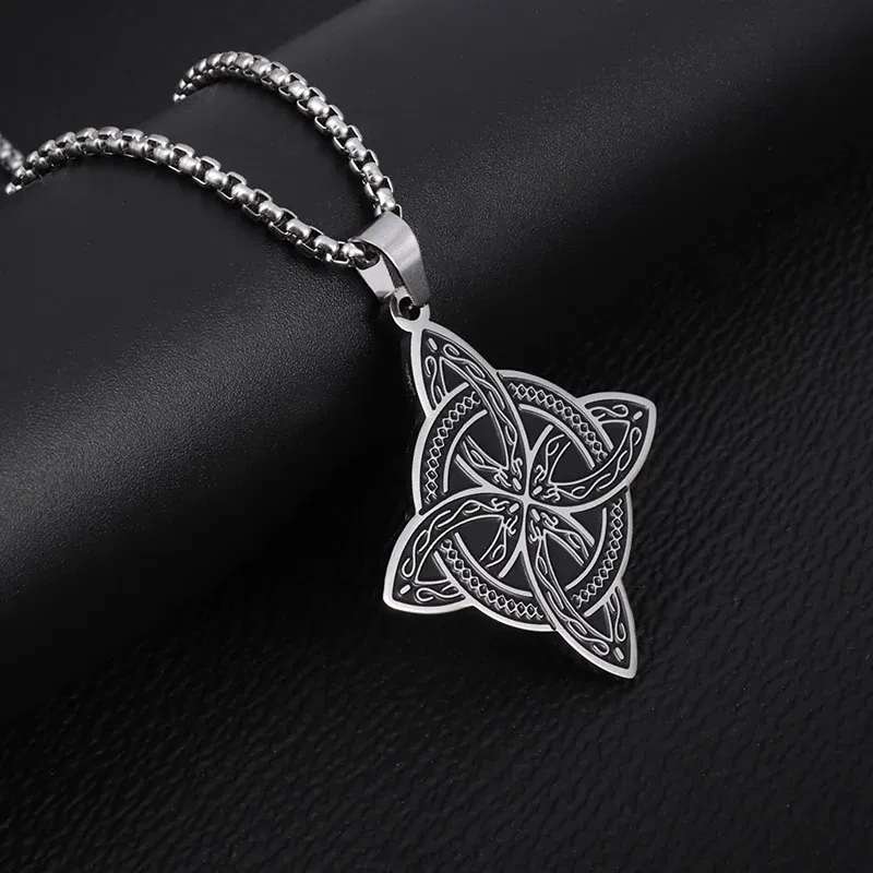 Metal Color: Antique Silver Plated - Stainless Steel Silver Color Pattern Witch Knot Pendant Necklace Celtic Knot Lucky Jewelry Gift for Friends Family