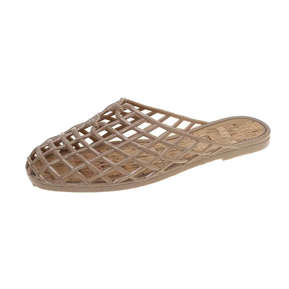 Color: Khaki, Shoe Size: 36 - Women's Shoes 2025 Summer New Mesh Woven Hollowed-out Breathable Head Slippers for Women's Toe Wedge Sandals Zapatos De Mujer