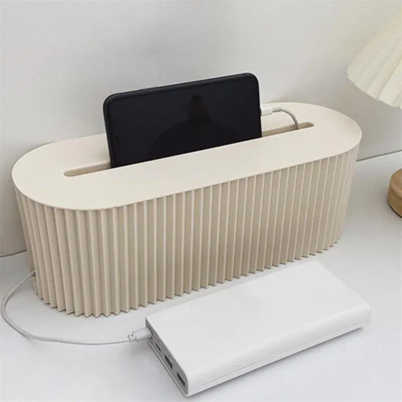 Color: light yellow - Nordic Plug Board Storage Box Cable Wire Organizer Case Socket Wireless WiFi Router Bracelet Desktop Data Line Plug Holder Shelf