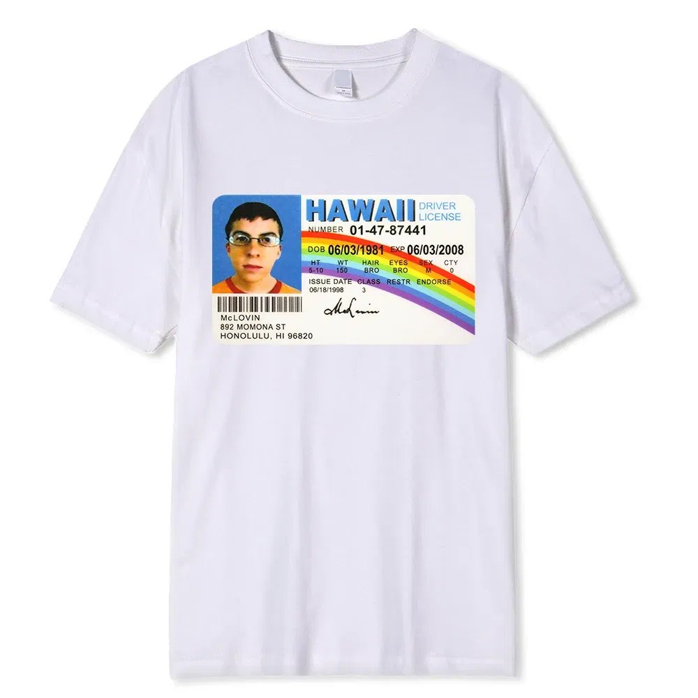 Color: Beige, Size: L - Homme t Shirt Summer Men t-Shirt Mclovin Id Card Superbad Geek Mens Cotton t-Shirt Unisex t-Shirt Teenagers Cool Soft Clothing