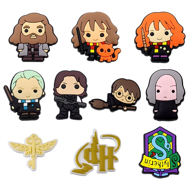 Color: GRAY - 10-61PCS Wizarding Academy Film Good Quality Shoes Charms DIY PVC Shoe bag Accessories Forenthusiasts Wristband Kids Party Gifts