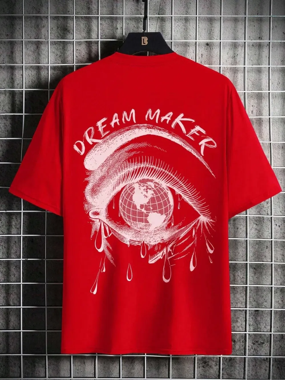 Color: black, Size: M - Dream Maker Tearful Earth Printing T-Shirt Men Clothes Summer Loose Tee Cotton Casual Street Tshirt Hip Hop Oversize T Shirts