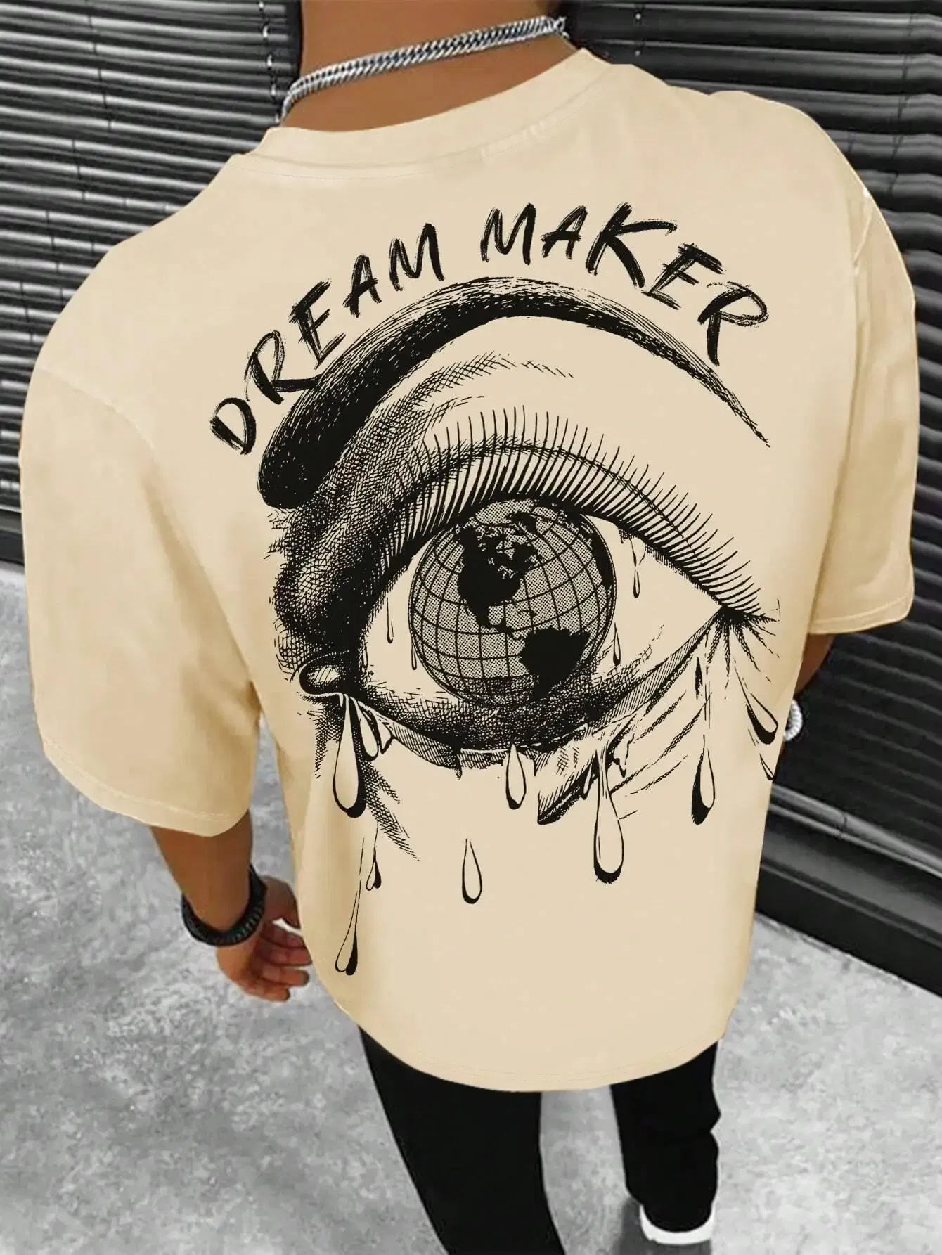 Color: black, Size: M - Dream Maker Tearful Earth Printing T-Shirt Men Clothes Summer Loose Tee Cotton Casual Street Tshirt Hip Hop Oversize T Shirts
