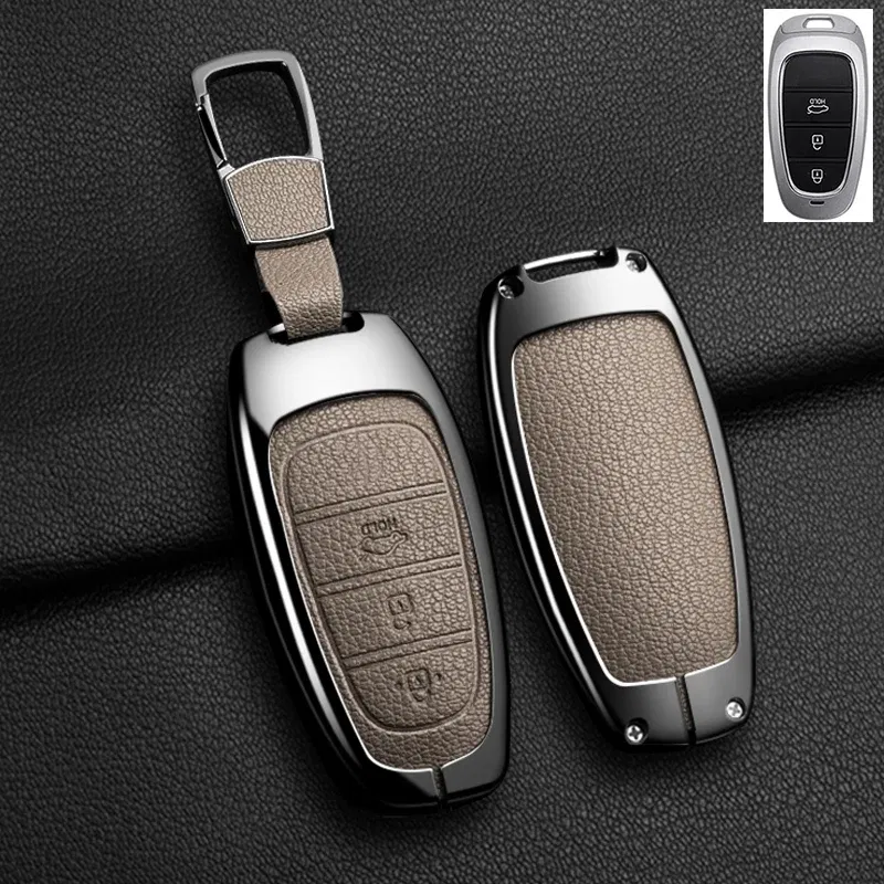 Color Name: black - New Auto Alloy Car Key Case Cover Fob for Hyundai Solaris Sonata Hybrid NEXO NX4 New Grand Santa Fe Tucson 2020-2024 Accessories