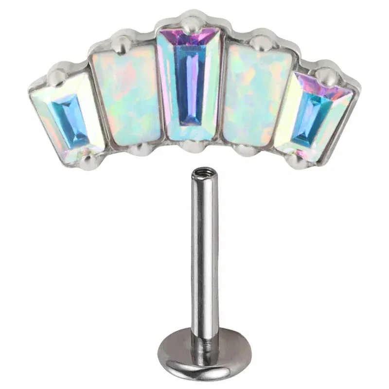 Metal color: Pure Gold Color, Main Stone Color: WHITE, Ships From: CHINA - G23 Titanium Ear Studs 5 Oblong CZ Blaze Curve Top Threaded Labret PIERC Lip Stud Ear Cartilage Tragus Helix Piercing Jewelry