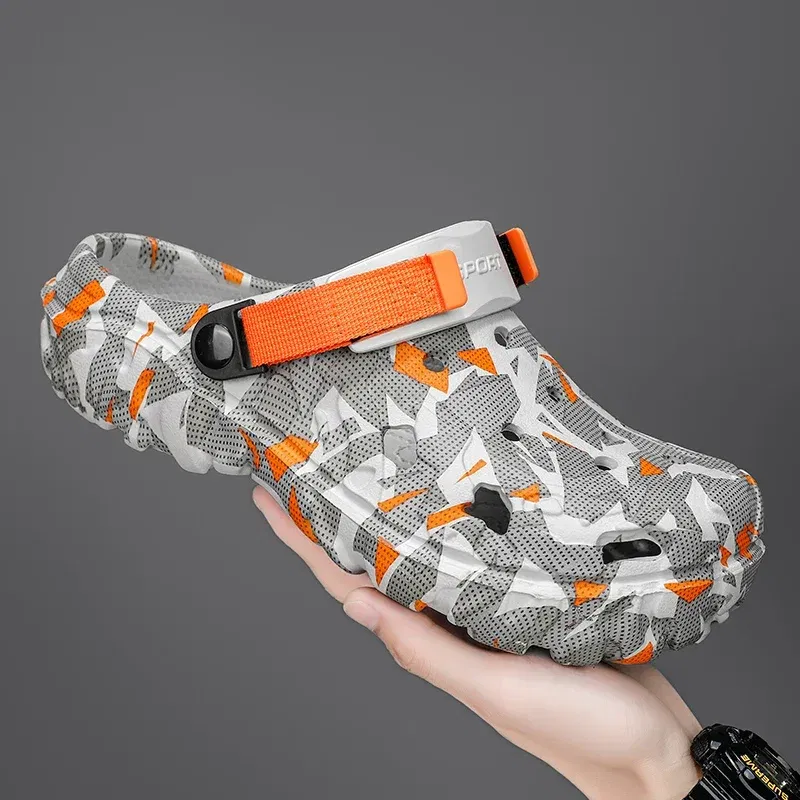 Color: Beige, Shoe Size: 45 - Fashion Garden Shoes Men's Clogs Slippers Sandal Flat Camouflage Sandals Male Sneakers Outdoor Flip Flops Home Clogs