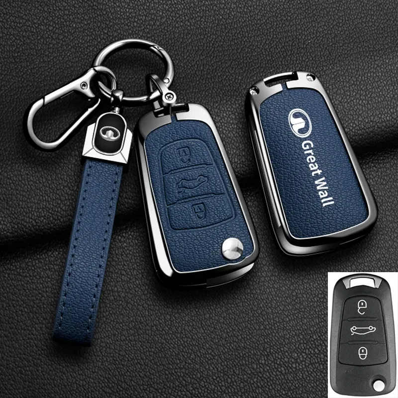 Color Name: Yellow - Alloy Car Key Case Cover For Great Wall Haval Hover Wingle 5 6 H3 H5 H6 H1 H3 C30 C50 M4 3Buttons Shell Bag Protector Keychain