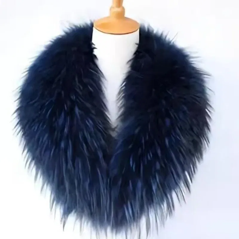 Color: plum, Size: L - Winter Real Fox Fur Collar Woman Furry Natural Raccoon Fur Scarf Shawls Luxury Neck Warmer Wraps For Coat Fur Scarves Large Size