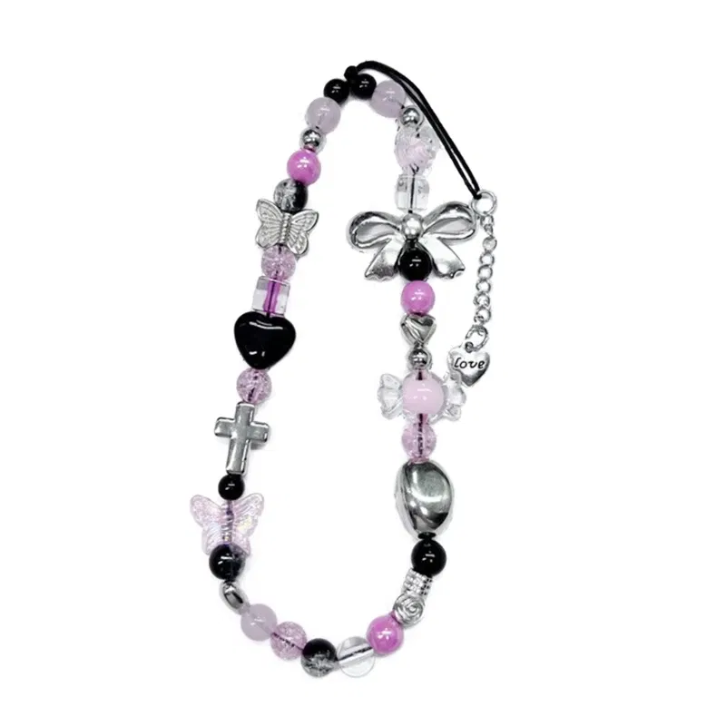 Color: Dark Yellow - Goth Y2K Phone Charm Pendant Kawaii-Key Chain For Bag Cute Accessory Women Guitar Strap Lanyard Beaded Keychain Pendant