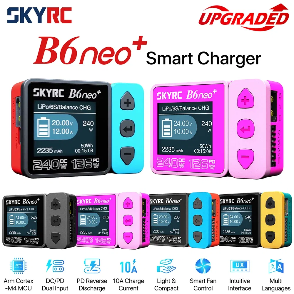 SKYRC B6neo+ Smart Charger High Power DC240W PD126W Multilanguage Balance Charger 600mA XT60/Type-C Compact Charger Discharger