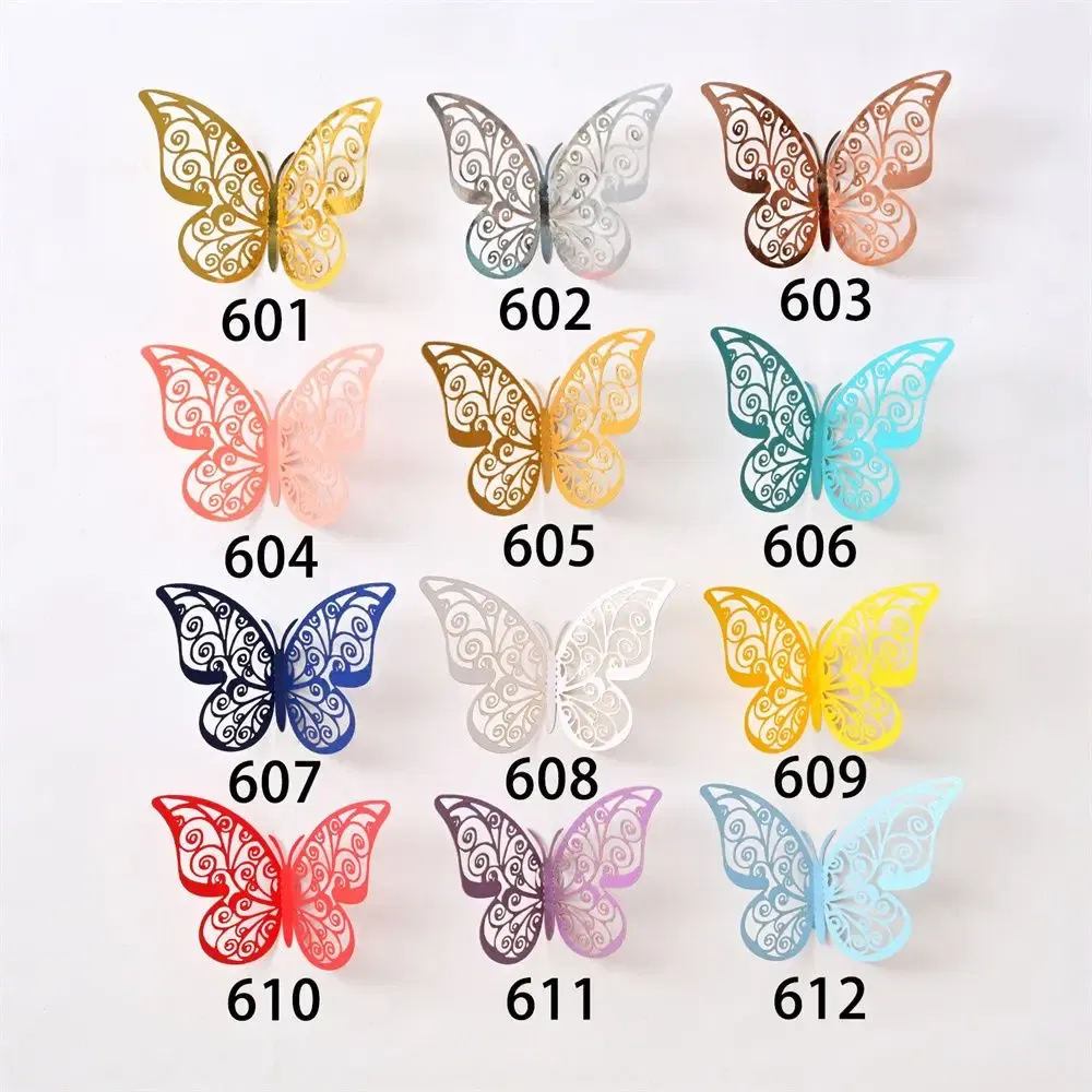 Color: plum - 12 Pieces 3D Hollow Butterfly Wall Sticker Bedroom Living Room Home Decoration Paper Butterfly