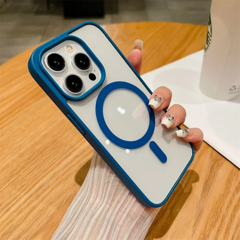 Color: Dark Blue, Material: Other - Luxury Shockproof Magsafe Wireless Charge Case for iPhone 17 Air 16 15 14 Plus 13 12 Mini 11 Pro Max Clear Magnetic Bumper Cover