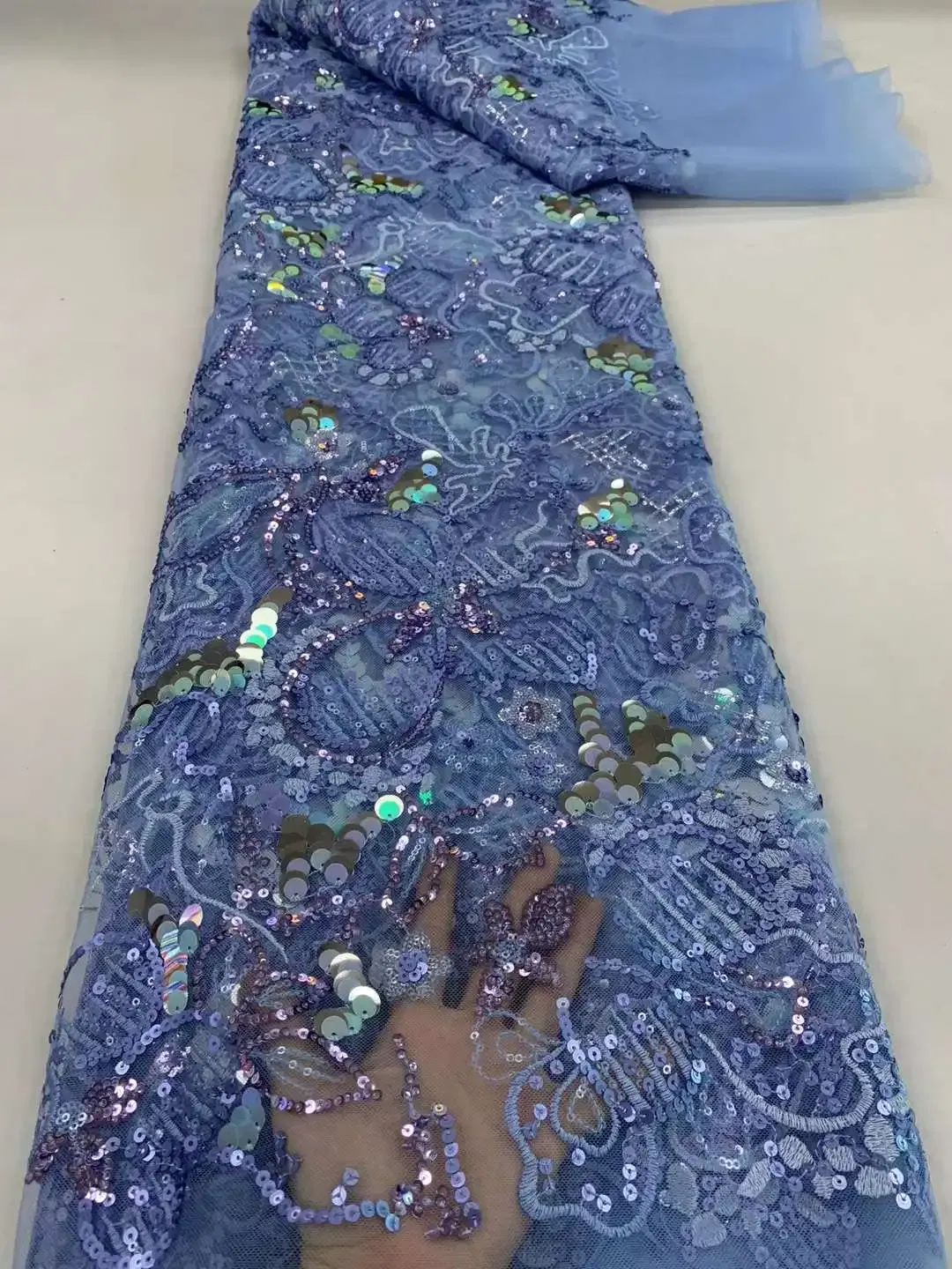 Purple African French Lace Fabric 2024 High Quality New Nigerian Sequins Tulle Lace Fabric For Wedding Party Dress 5 Yards/Lot