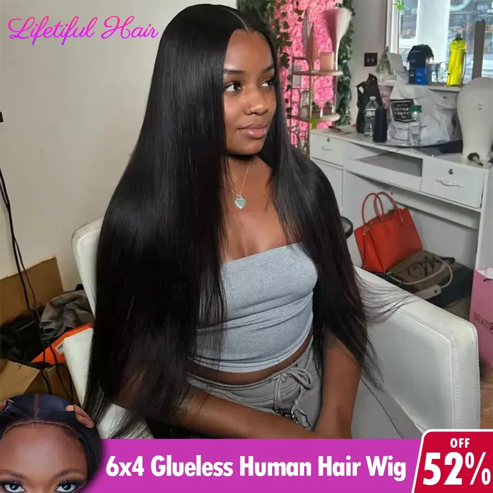 Hair Color: #1B, Density: 200%, Ships From: CHINA, Stretched Length: 32inches - 32 Inch 6x4 Bone Straight Human Hair Wigs Glueless Wig Human Hair Ready To Wear Pre-cut Brazilian 100% Human Hair Wigs For Women