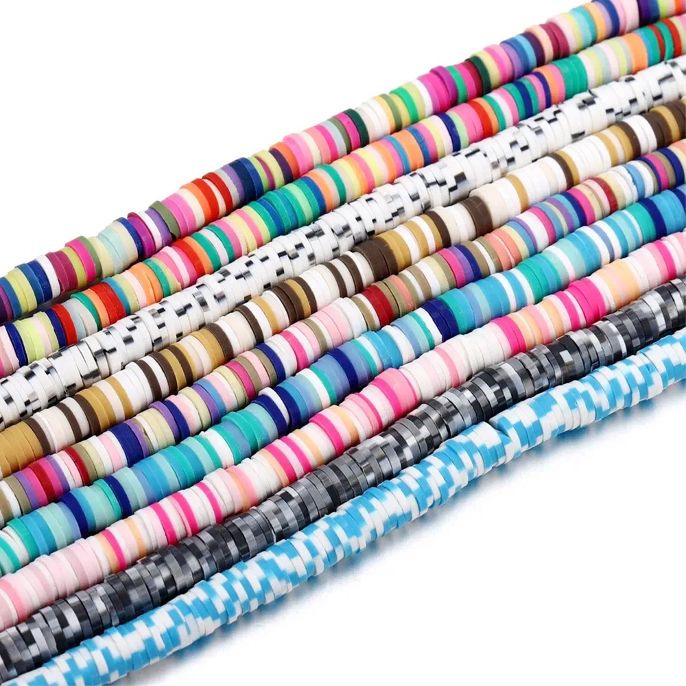 Color: WHITE, Item Diameter: 6mm - 16Inch/Line 6mm Colorful Flat Round Polymer Clay Beads Loose Spacer Beads for DIY Jewelry Making Bracelet Necklace Accessories