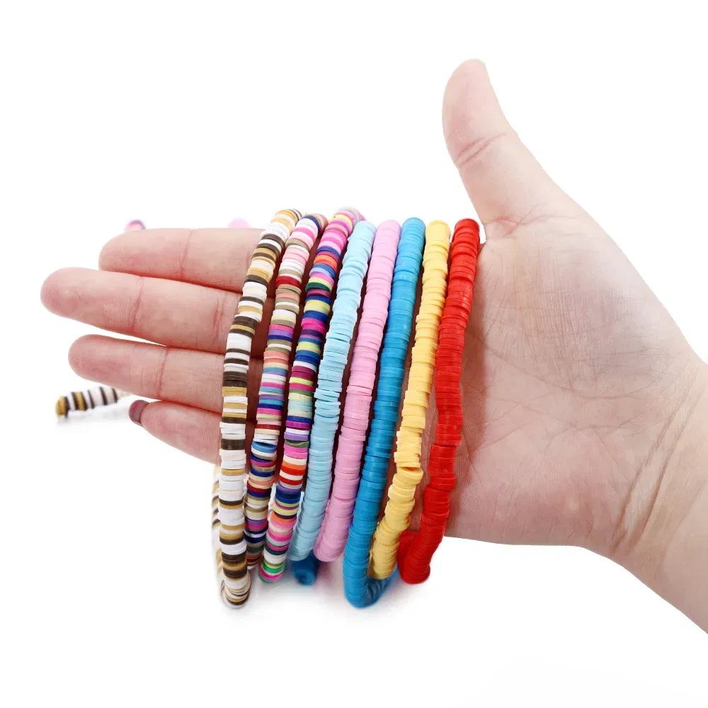 Color: WHITE, Item Diameter: 6mm - 16Inch/Line 6mm Colorful Flat Round Polymer Clay Beads Loose Spacer Beads for DIY Jewelry Making Bracelet Necklace Accessories