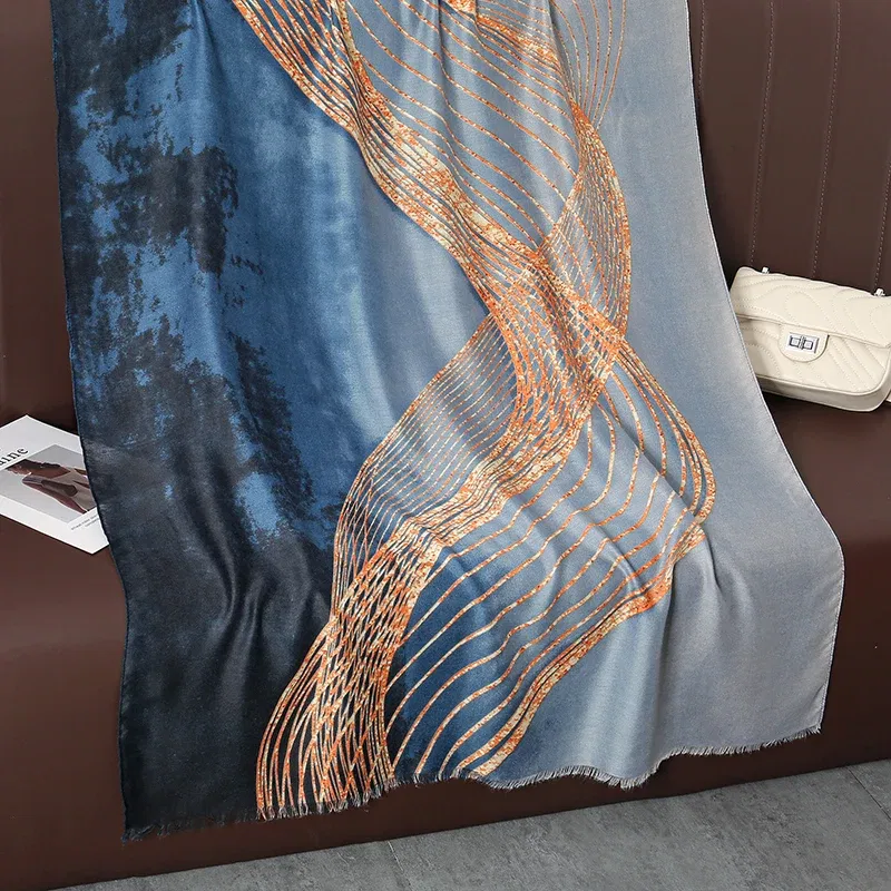 Color: Gold - Design Print Beach Stoles Scarf for Women Luxury Cotton Linen Shawl Wrap Femal Headscarf Bandana Autumn Pashimina Bufanda Poncho