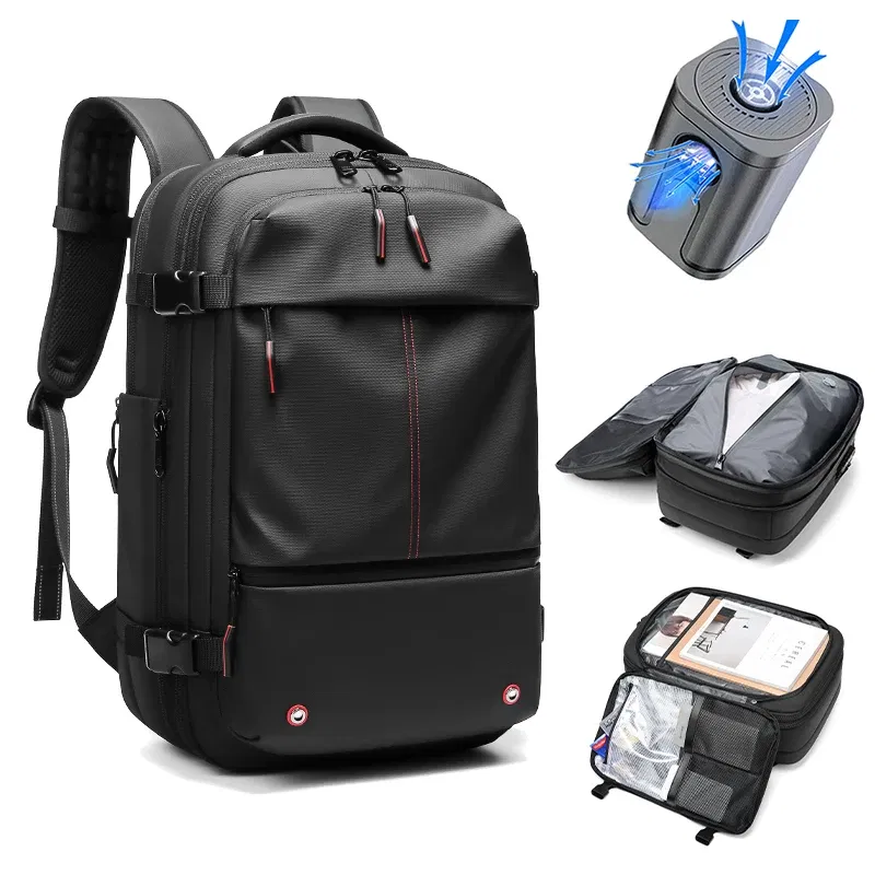 Color: black - Men Travel Backpack vacuum compression 17 inch Laptop Backpack Business Large Capacity school Backpack Expanded Hiking backpack